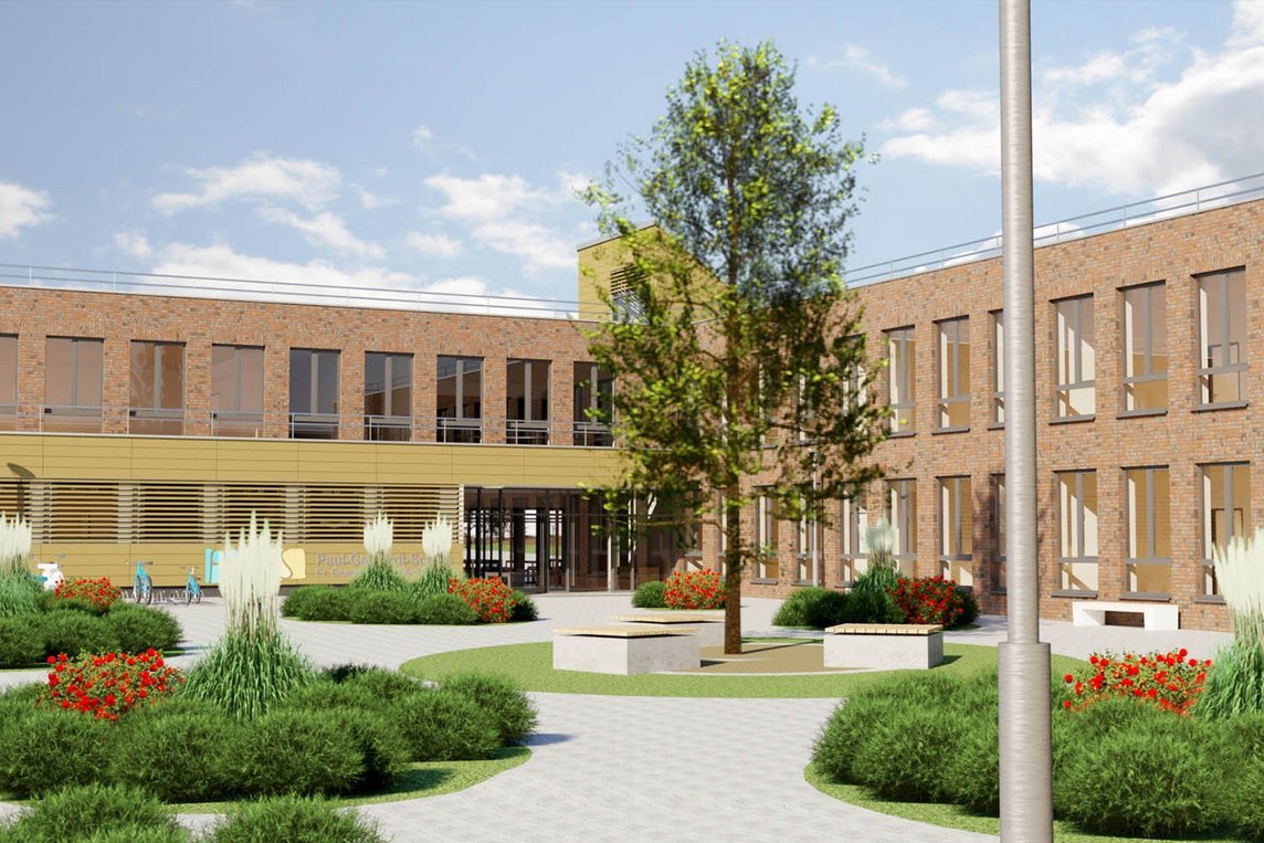 Diese Grafik zeigt den Entwurf für den Neubau der Paul Gerhardt Schule