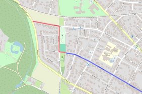 Auf dieser Karte ist die bisherige Fahrradstraße Overbergstraße sowie die geplante Verlängerung eingezeichnet.