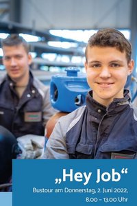 Plakat der "Hey Job" - Azubi-Tour mit Betriebsbesichtigungen